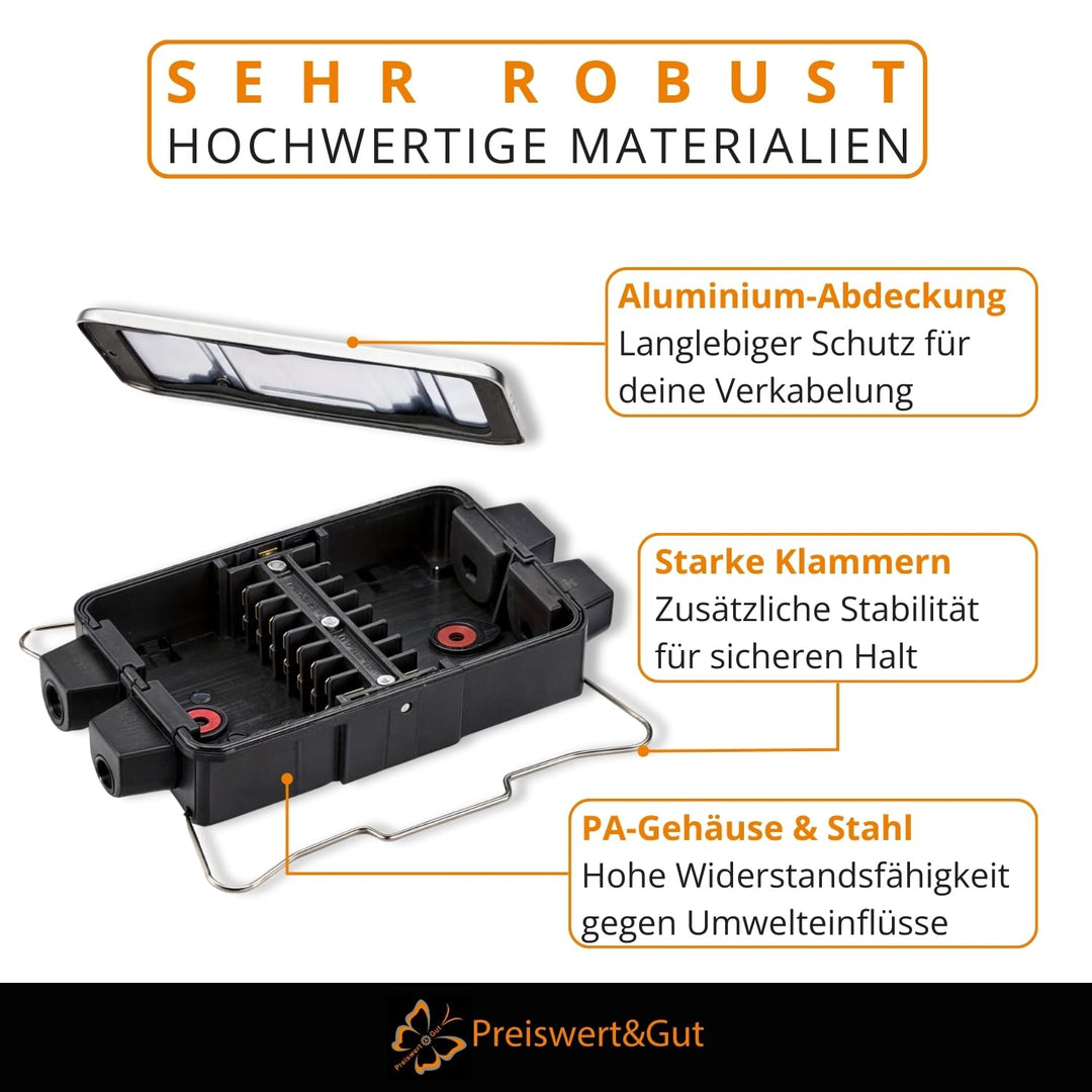 2 STK Verteilerdose 8-polig Anhänger Polyamid 17,1 x 9,3 x 3,3 cm KFZ | Verbindungsdose mit Aluminiu