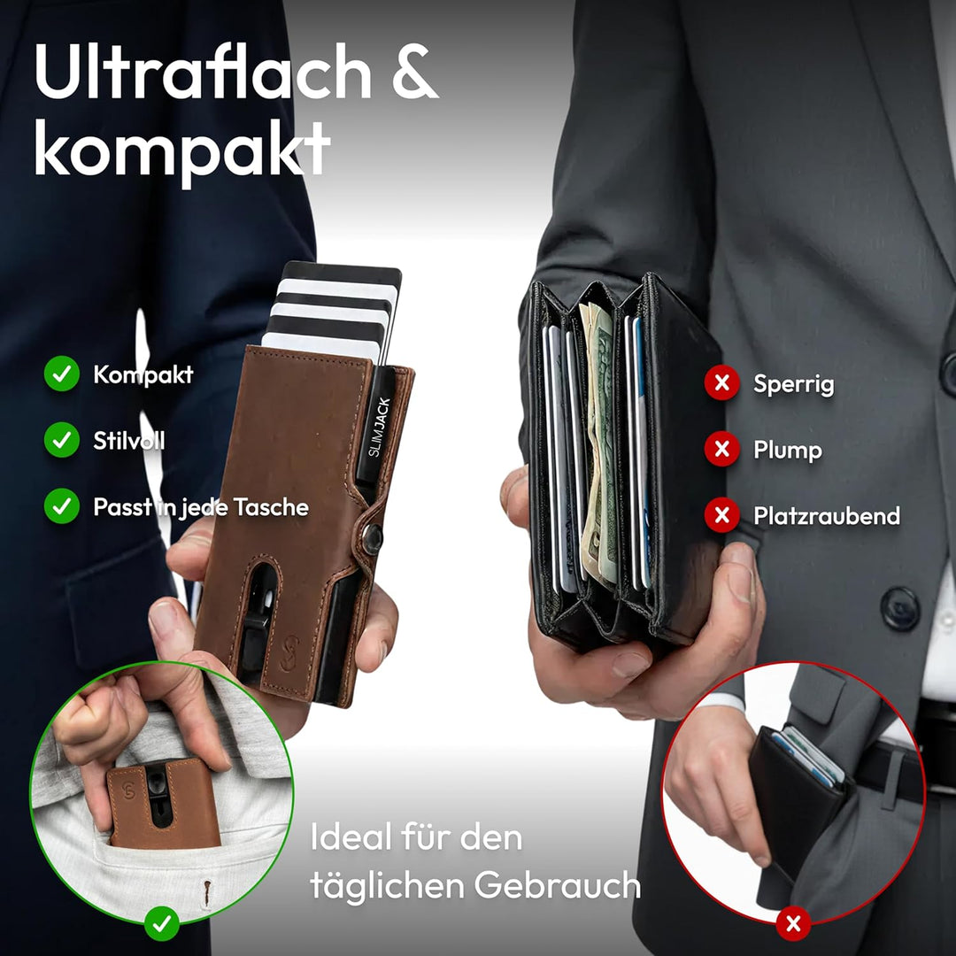 SlimJack® Wallet mit Münzfach - Jackster Wallet - Kreditkartenetui mit RFID-Schutz - Geldbeutel für