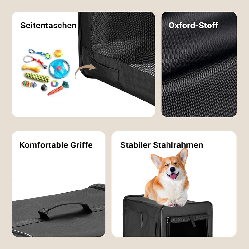 Fudajo Faltbare Transportbox für Hunde, Katzen M (58x46x53 cm), robust, leicht, sicher, Hundebox mit