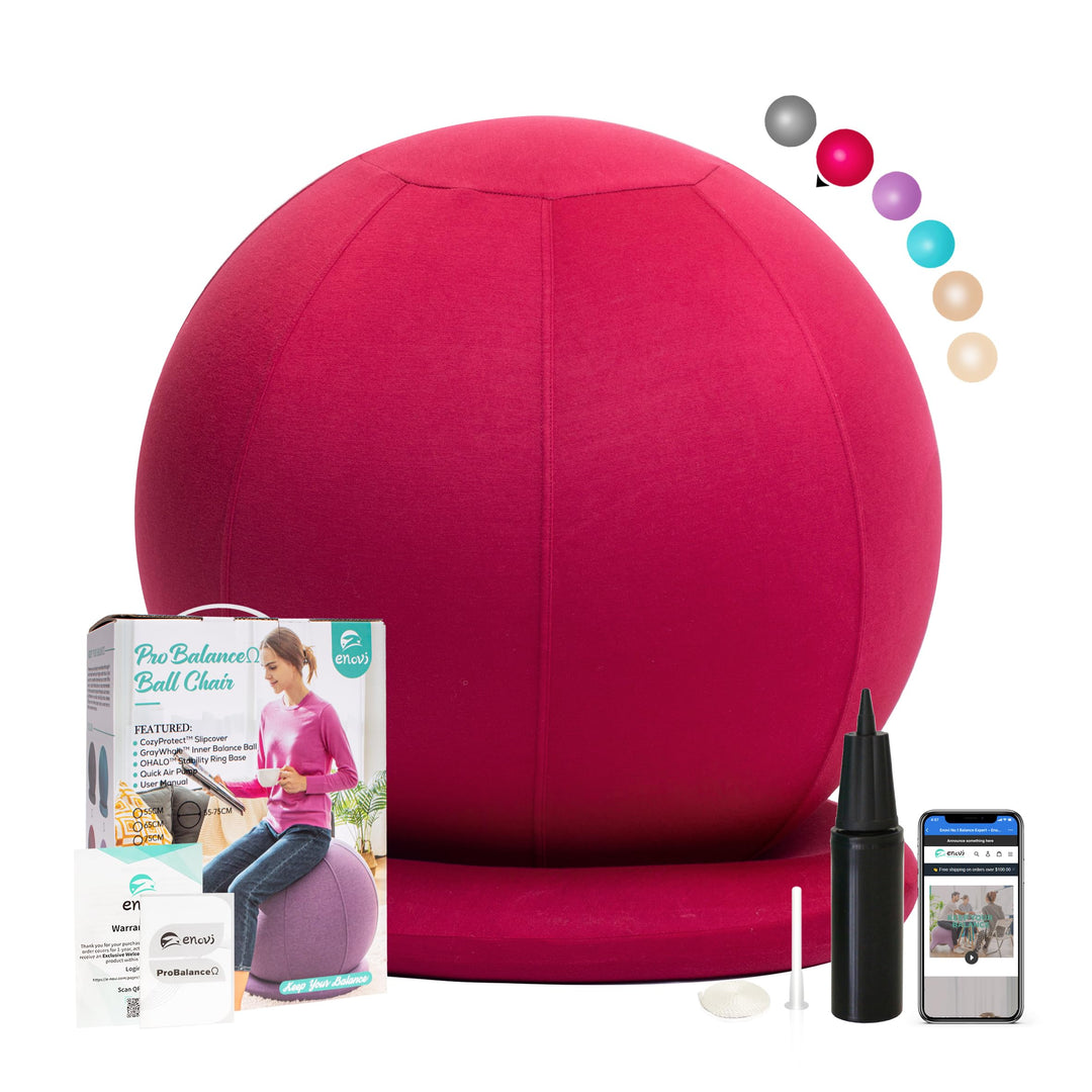 ProfiBalance Gymnastikball mit Abdeckung, Pezziball, Sitzball Büro Weinrot 60-65cm Sitzhöhe, Weinrot