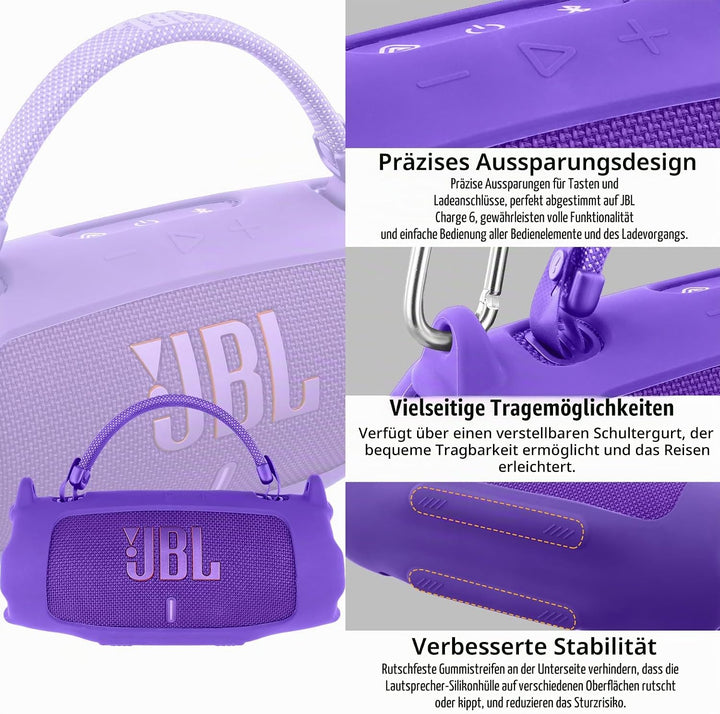 Khanka für JBL Charge 6 Silikon-Schutzhülle mit abnehmbarem Schultergurt &amp; Utility-Haken, Flexible w