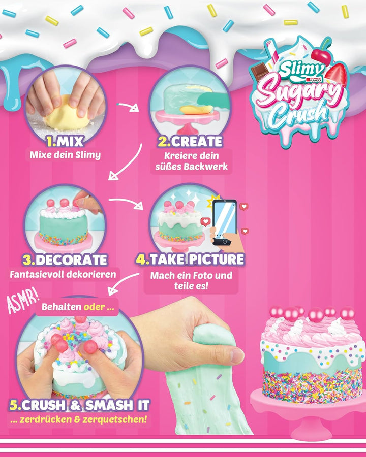 SLIMY Sugary Crush - Party Caakery, Slime und Knete Kreativ-Set, Backspiel zum selber Mischen, Forme
