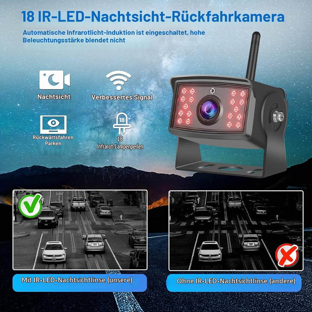 Hikity Kabellos Digital AHD Rückfahrkamera Set mit 7‘’ Split-Screen Monitor IPS Bildschirm &amp; IP66 wa