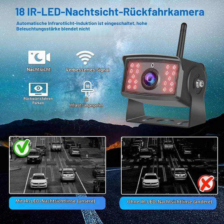 Hikity Kabellos Digital AHD Rückfahrkamera Set mit 7‘’ Split-Screen Monitor IPS Bildschirm &amp; IP66 wa
