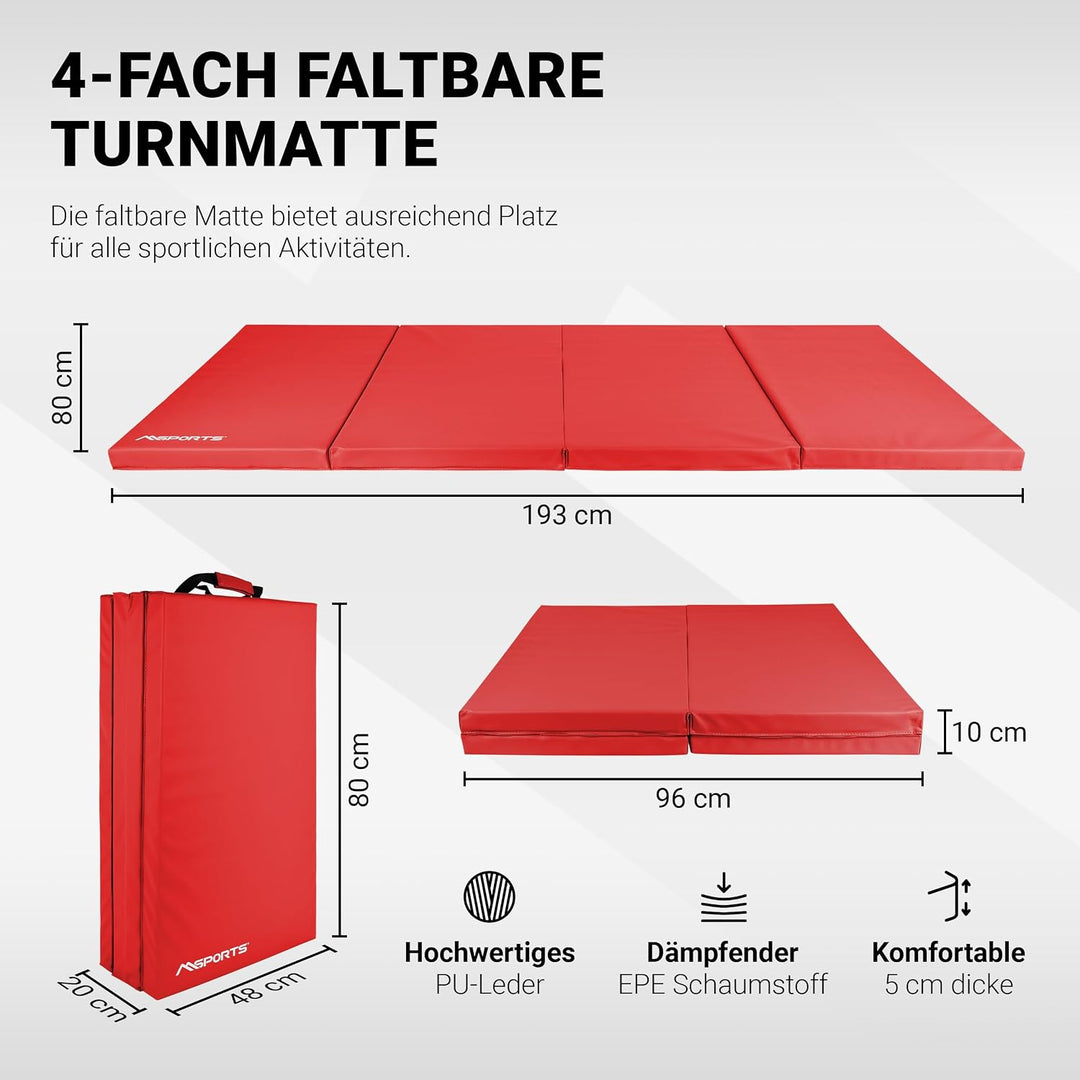 MSPORTS Turnmatte Premium klappbare Weichbodenmatte 190 x 80 x 5 cm Gymnastikmatte faltbare Sportmat