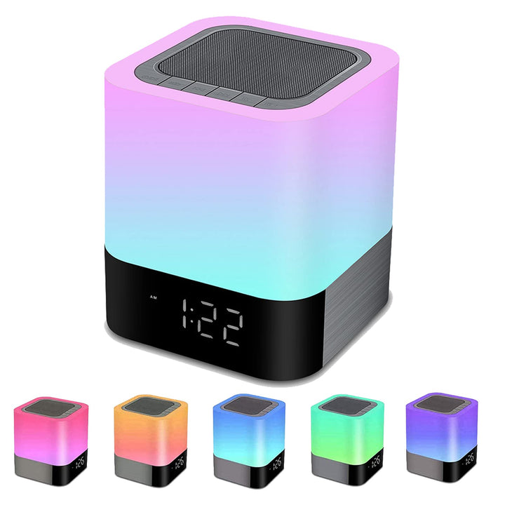 Bluetooth Lautsprecher mit Licht Nachttischlampe Touch Dimmbar Wecker Nachtlicht RGB Farbwechsel LED