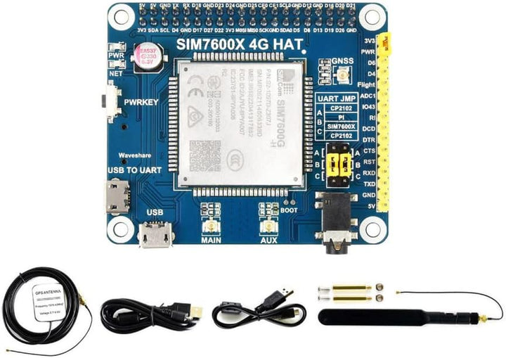 Waveshare SIM7600G-H 4G HAT, Supports LTE Cat-4 4G/3G/2G, GNSS Positioning, Global Band, Compatible