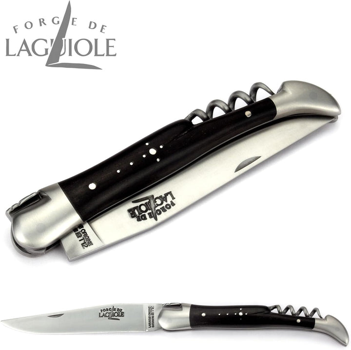 Forge de Laguiole Taschenmesser - 12 cm - Griffschalen Ebenholz - Korkenzieher - Klinge 10 cm - Stah