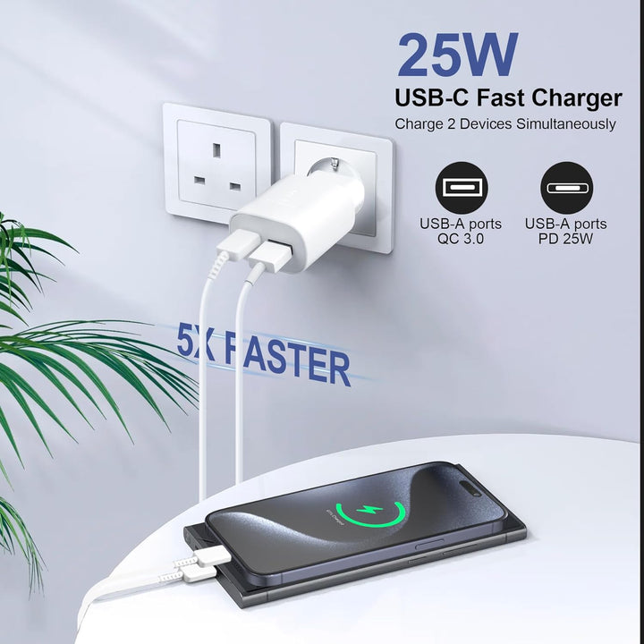 2er-Pack 25W USB C Ladegerät, Schnellladegerät Adapter Netzteil für iPhone 17/16/15/16 Pro/16 Pro Ma