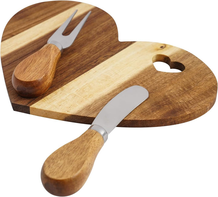 Käsebrett Servierbrett Holz Herzform 18er Set Mit Besteck | Aus Akazienholz,Mit Geschenkbox,Für Käse