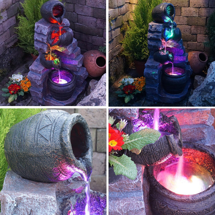 Gartenbrunnen Brunnen Zierbrunnen Zimmerbrunnen mit Beleuchtung Wasserfall Wasserspiel für Garten, G