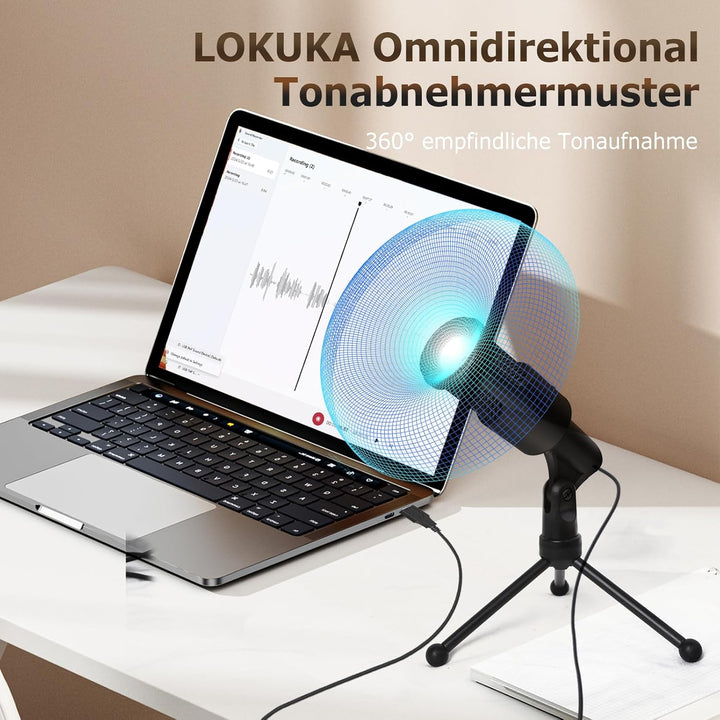 USB Mikrofon für PC PS4 PS5 Laptop, Kondensator Mikrofon mit faltbarem Stativ Stummschalter für Stre