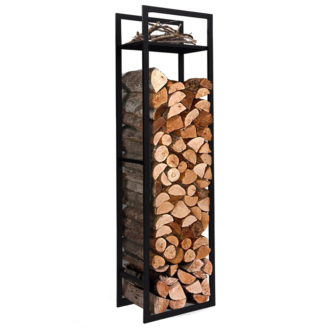 IDMarket - Vertikales Kaminholzregal, Stahl, schwarz, mit Regal, Höhe 170 cm, für Kamin