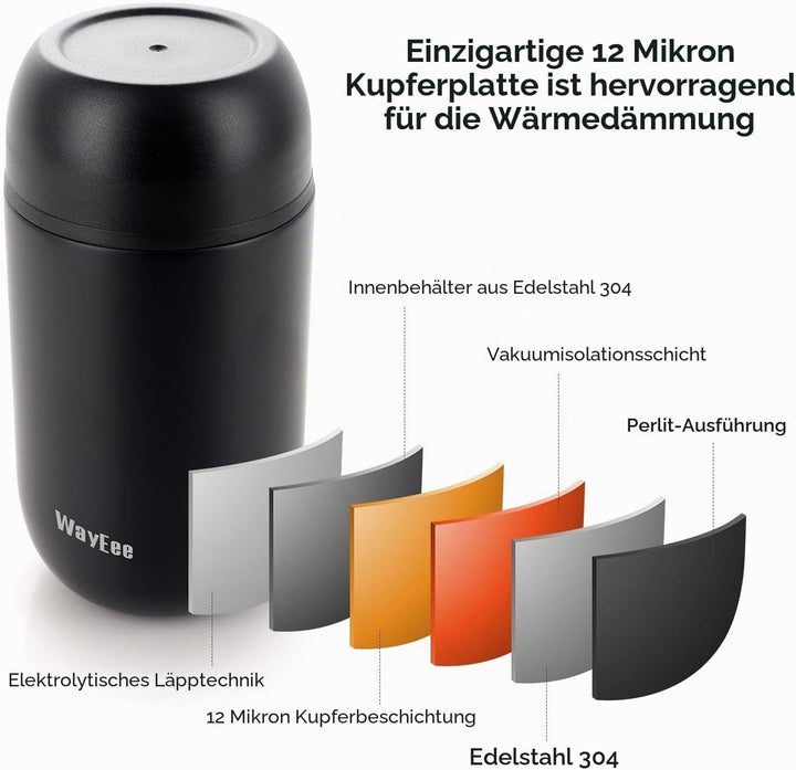 Thermobehälter für Essen 450ml, 710ml Thermobecher Essen Edelstahl Warmhaltebehälter mit Löffel Esse
