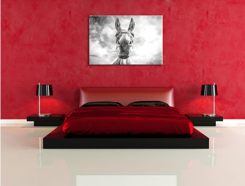 Pixxprint Lustiger Esel Kunst Kohle Effekt, Format: 100x70 auf Leinwand, 100x70