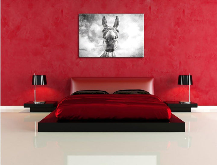 Pixxprint Lustiger Esel Kunst Kohle Effekt, Format: 100x70 auf Leinwand, 100x70
