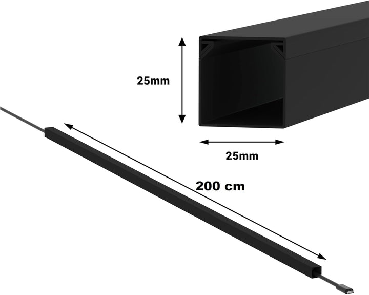 Kabelkanal Selbstklebend Pro mit Schaumklebeband, Kabelschacht 10m 25x25mm - 5x2m, Black - Schwarz 1