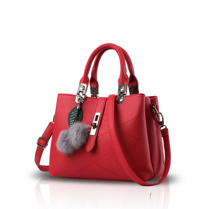 NICOLE & DORIS 2024 Neue Frauen Tasche Damen Leder Handtasche Mode Umhängetasche Mit Pompon abnehmba