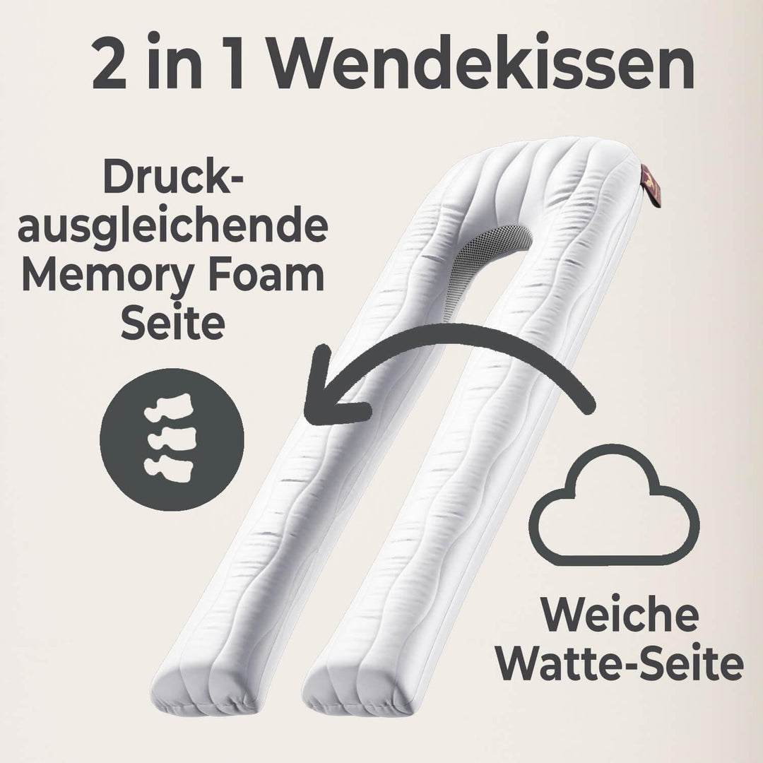 Traumreiter Seitenschläferkissen Visco Comfort M mit Bezug Braun, Hybrid Kissen + 1cm Memory Foam, U
