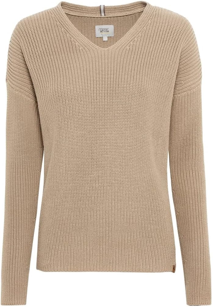 camel active Damen Strickpullover mit V-Ausschnitt XS Clay, XS Clay