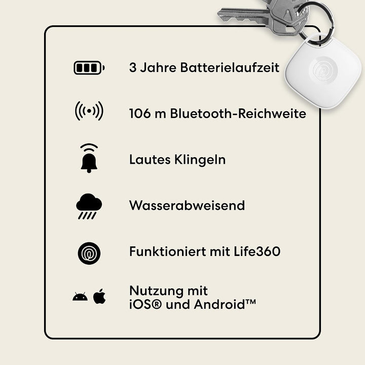 Tile by Life360 Mate - Bluetooth-Tracker, Schlüssel- und Gegenstandsfinder für Schlüssel, Taschen un
