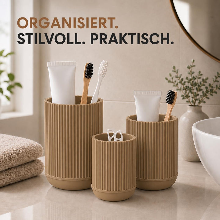 CABU Stiftehalter Beige 3er Set – Minimalistischer Schreibtisch Organizer – Multifunktionaler Stifte