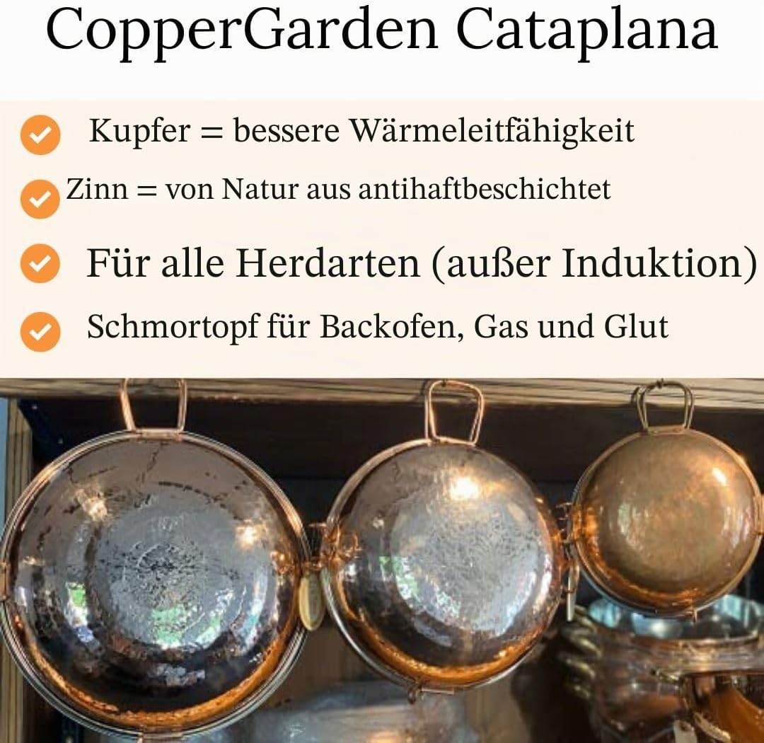CopperGarden® Cataplana Bräter aus handverzinntem gehämmerten Kupfer mit ca 36 cm Durchmesser I Port