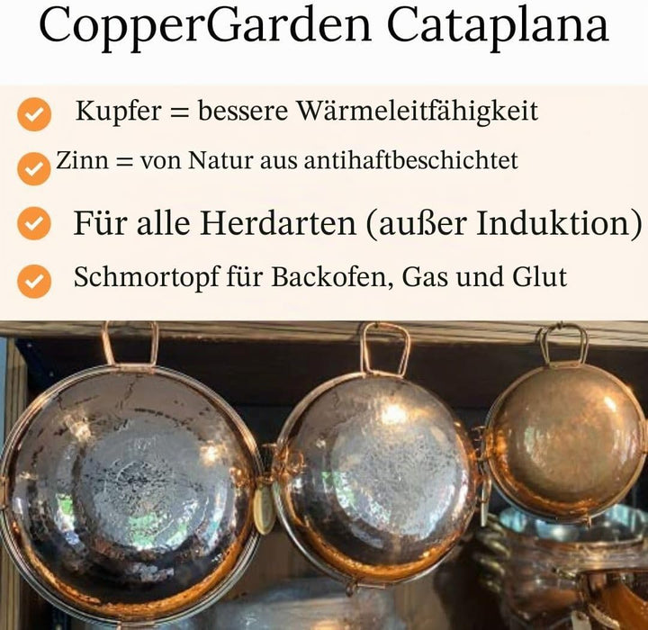 CopperGarden® Cataplana Bräter aus handverzinntem gehämmerten Kupfer mit ca 36 cm Durchmesser I Port
