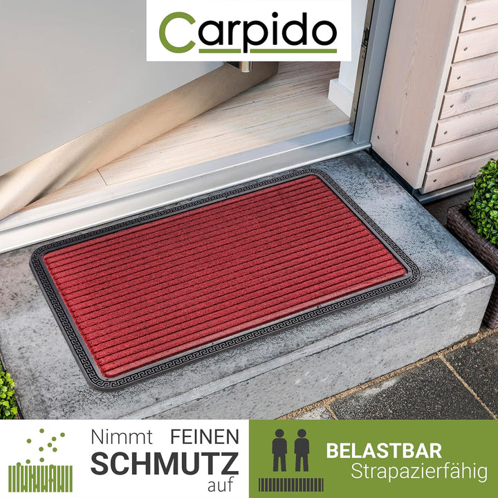 Carpido Fussmatte Aussen & Innen - 4er Set 40x60 cm - Rot Linien - Sauberlauf Türmatte rutschfest -