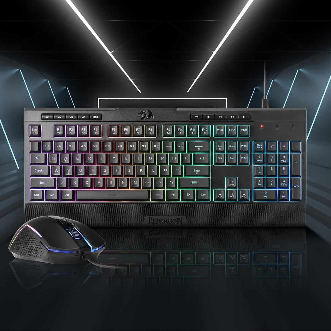 Redragon S151 Gaming-Tastatur- und Maus-Kombination, 104 Tasten K525 kabelgebundene RGB-Membrantasta