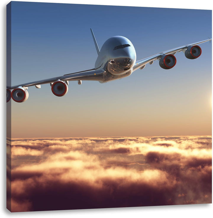 Pixxprint Flugzeug 70x70cm Leinwandbild Wandbild Kunstdruck, 70x70