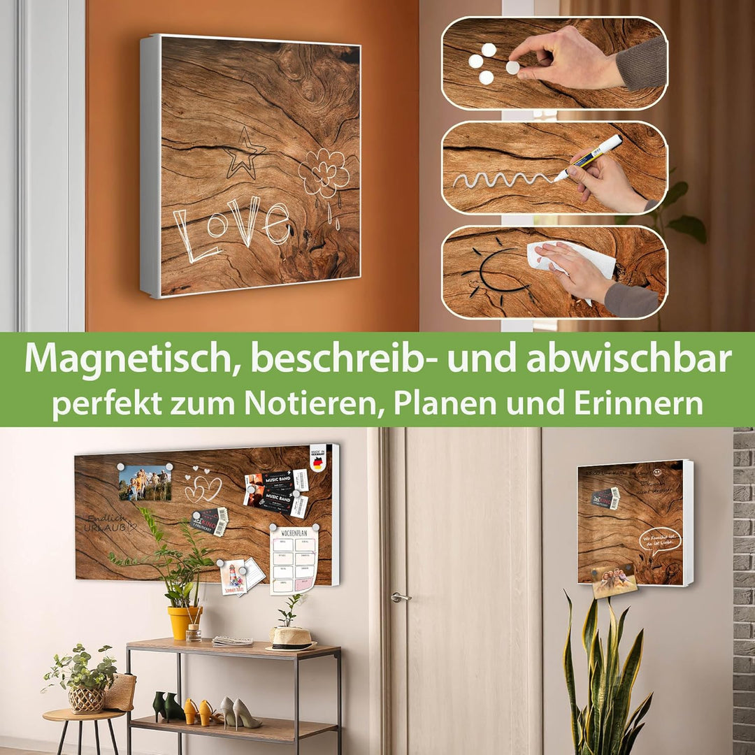 banjado® Grosser Schlüsselkasten Glas/Schlüsselbox 30cm x 30cm mit 50 Haken - Motiv Trockenes Holz/S