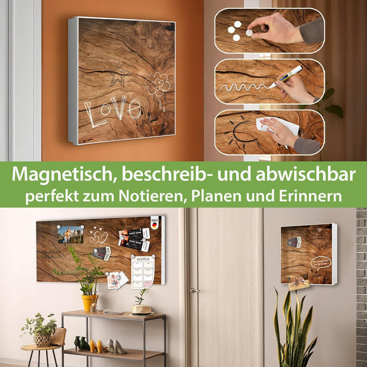 banjado® Grosser Schlüsselkasten Glas/Schlüsselbox 30cm x 30cm mit 50 Haken - Motiv Trockenes Holz/S