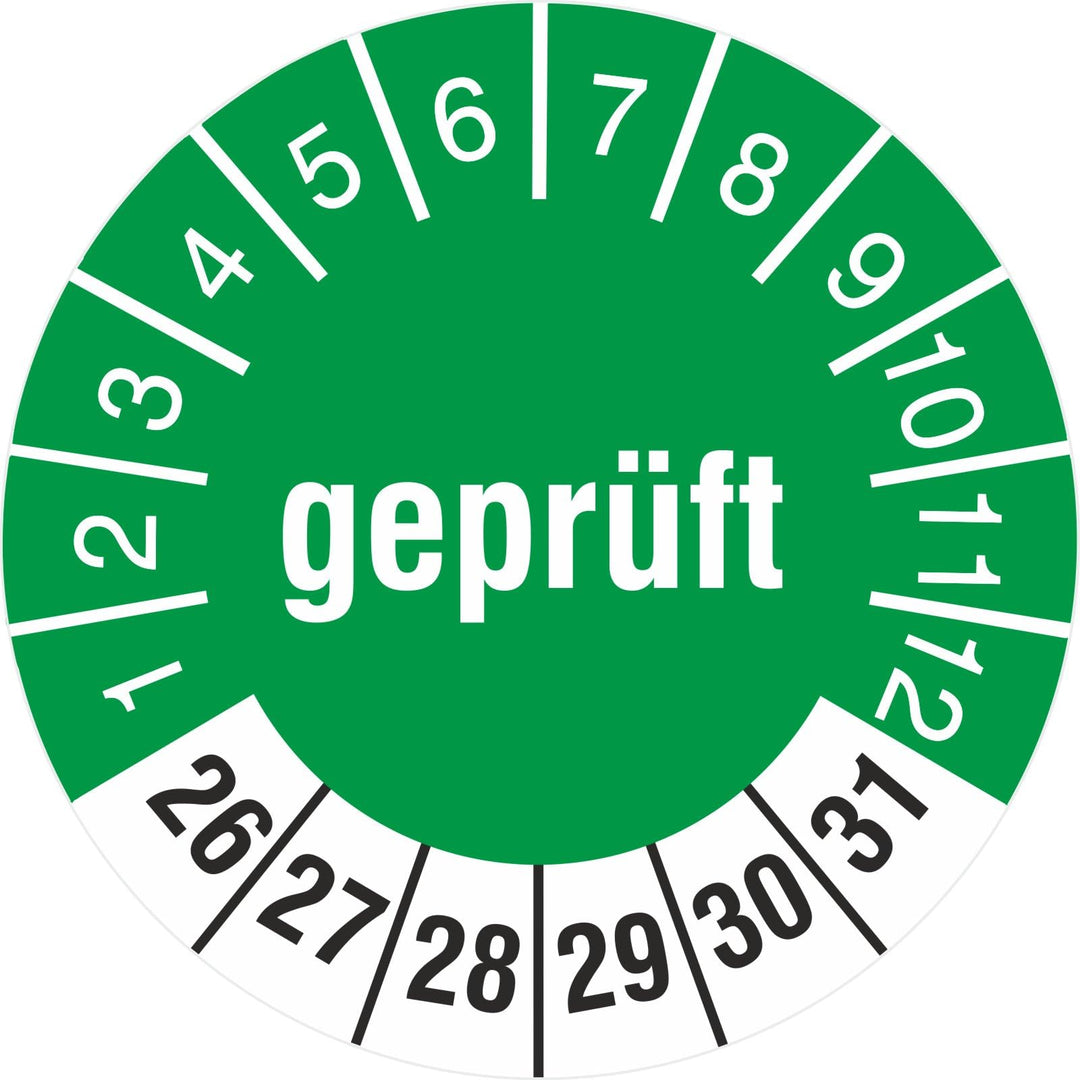 200 Prüfetiketten GEPRÜFT Prüfplaketten 18 mm Prüfaufkleber 2022-27 200 18mm Durchmesser, 200 18mm D