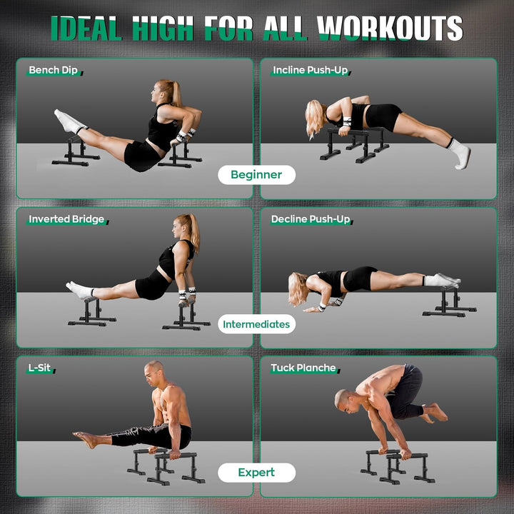 IMAYCC 2 in 1 Verstellbare Parallettes Handstand Barrenm,Push Up Bar Dip-Barren 19CM and 46CM Höhe,G