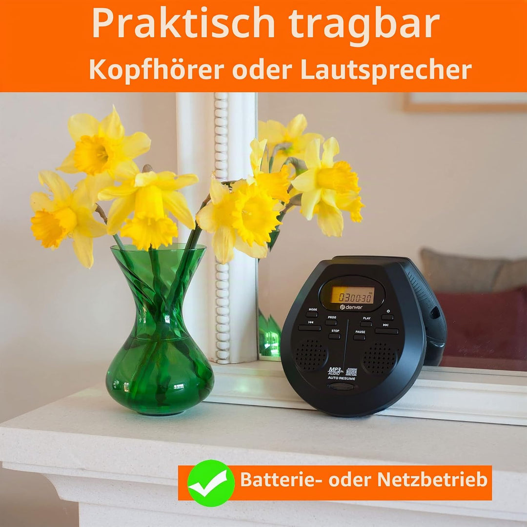 Denver DMP-395B Tragbarer CD-Player CD, CD-R, CD-RW, MP3 Inkl. Lautsprecherbox Schwarz, Schwarz