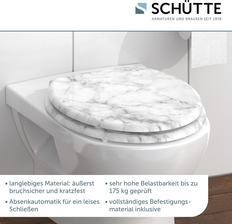 SCHÜTTE WC-Sitz MARMOR STONE mit Absenkautomatik aus Holz Toilettensitz mit Klodeckel, Holzkern Toil