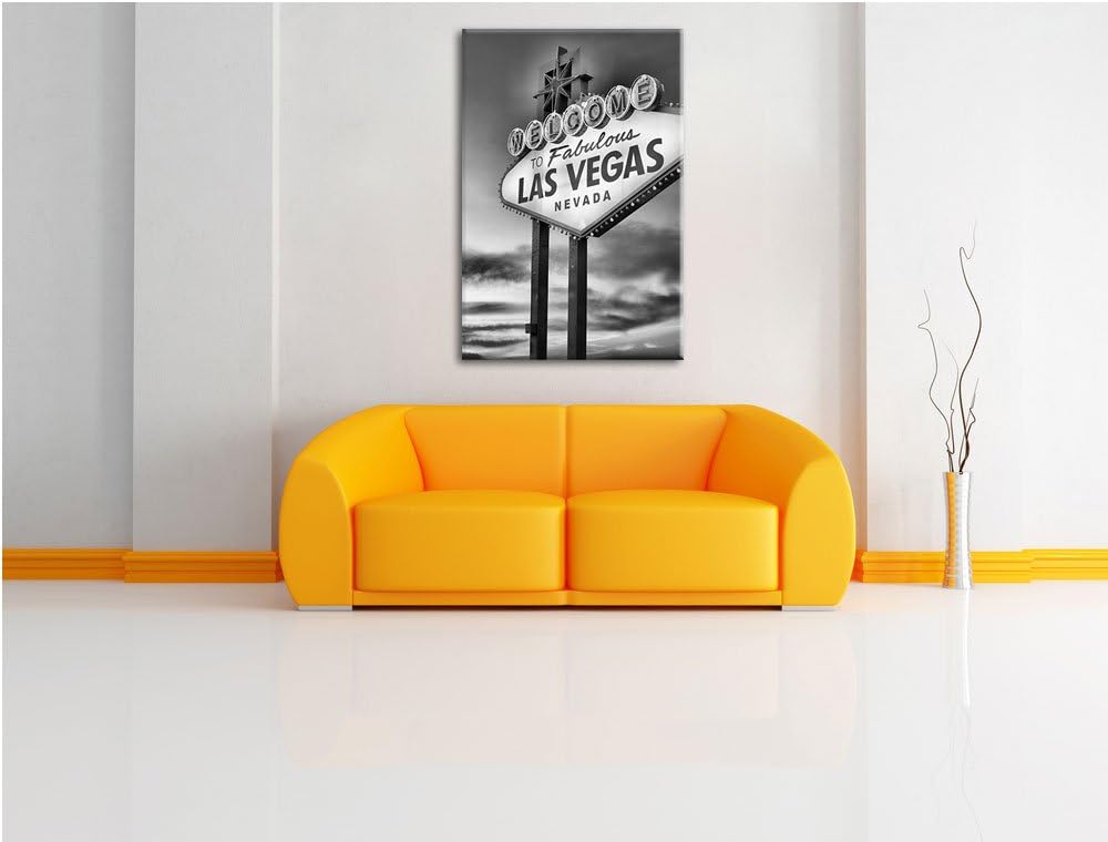Pixxprint Las Vegas Schild in der Dämmerung als Leinwandbild/Grösse: 100x70 cm/Wandbild/Kunstdruck/f