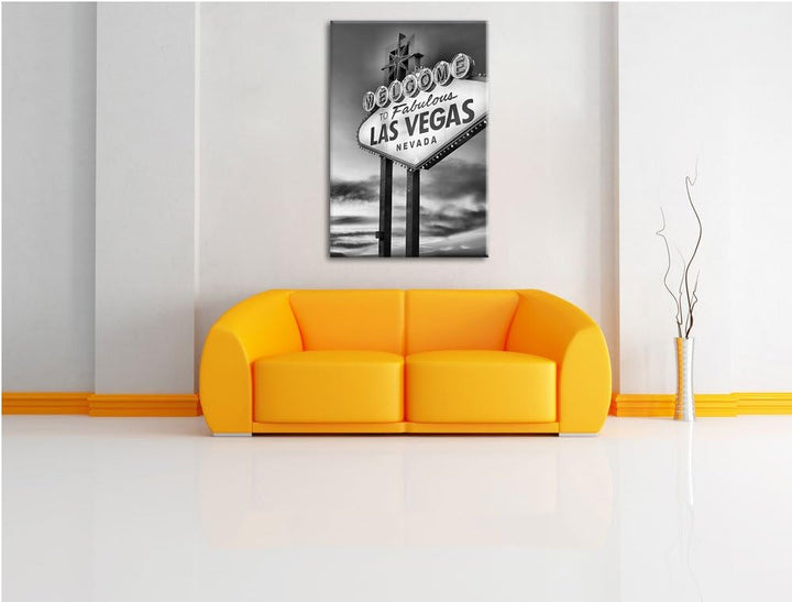 Pixxprint Las Vegas Schild in der Dämmerung als Leinwandbild/Grösse: 100x70 cm/Wandbild/Kunstdruck/f