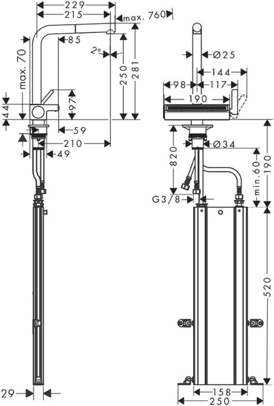 hansgrohe 73830800 Aquno Select M81 250, Ausziehauslauf, 2jet, sBox Edelstahl Finish Einhebel-Küchen