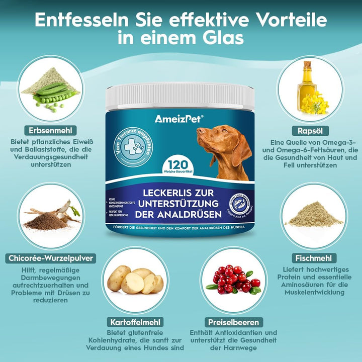 AmeizPet Hunde Weiche Leckerlis Analdrüsen Salbe für Hunde, Analdrüsen Salbe Hund Verdauungssnacks,