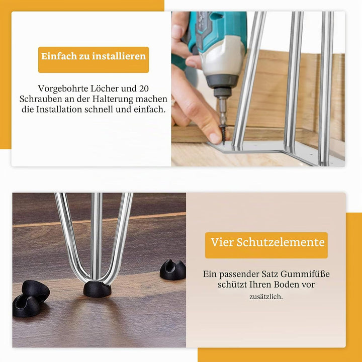 Haarnadel Tischbein 4x Hairpin Leg Möbelbein Haarnadelbeine aus Metall Tischzubehör DIY für Esstisch