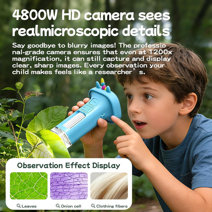 1200X Mikroskop für Kinder: Kinder Mikroskop mit 2,4-Zoll-HD-IPS-Display und 9 LED-Leuchten, Geschen