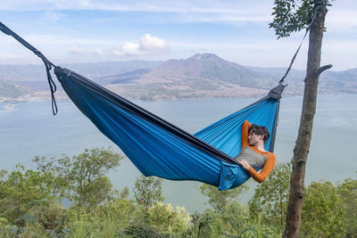 Fair Trade & handgemachte Original-1-2-Personen-Leicht-Hängematte Aqua/DUNKELGRAU für Reisen, Campin