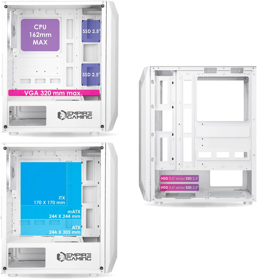 EMPIRE GAMING - PC-Gehäuse Gamer Ruby – ARGB Mittelgrosser Tower ATX, MATX, ITX – Netzblende – Seite