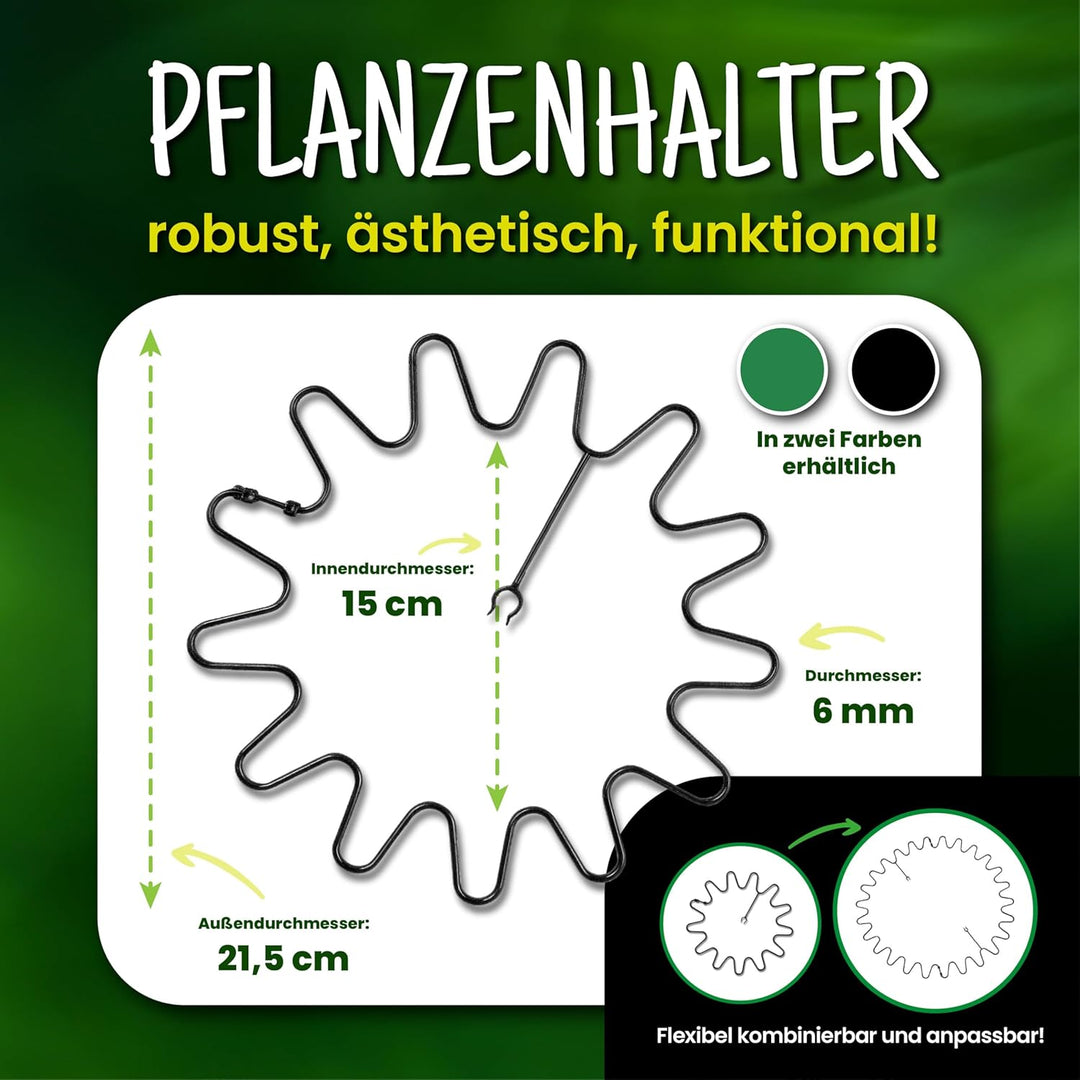 ARPON Staudenhalter rund 10 Stück – Einstellbare Blumenstütze & Pflanzenstütze Ø 21,5 cm – Ideal als