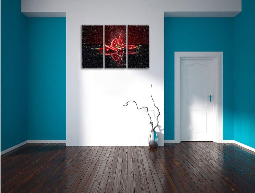 Pixxprint Feurige rote Chili-Schoten als Leinwandbild/Grösse: 3 Teilig (120x80 cm) cm/Wandbild/Kunst