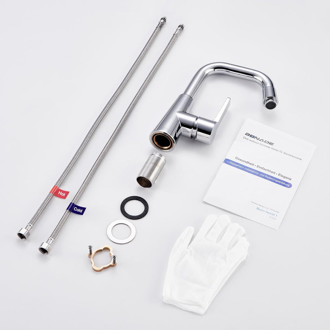 BONADE Wasserhahn Bad, Waschtischarmatur 360° Drehbar, Waschbecken Armaturen Messing Chrom, Mischbat