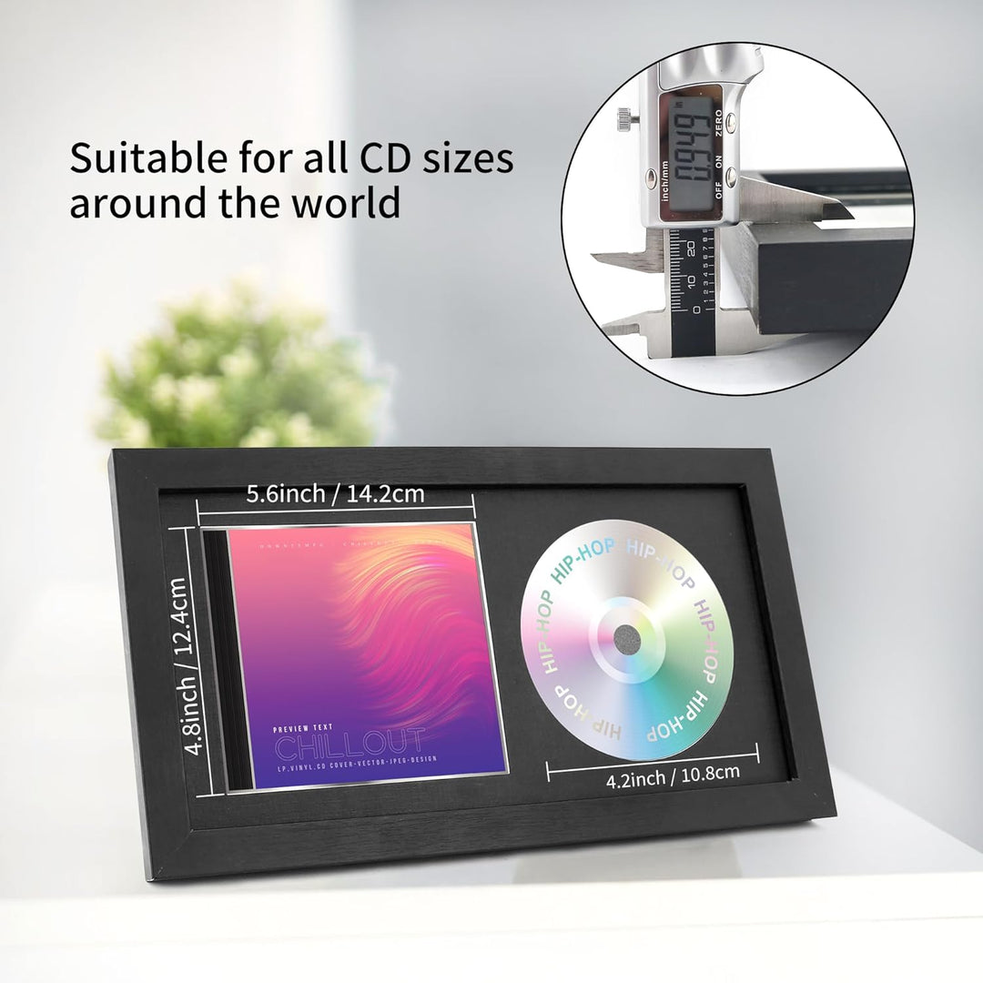 CD Musikrahmen Schaukasten Display 36,2x19,61 cm Disc und CD Box Echtglas mit Eva Schaum und Tischpl
