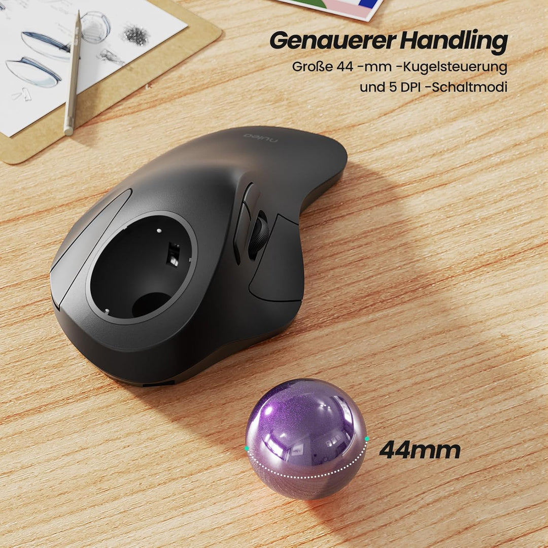 Nulea Kabellose Trackball-Maus,Ergonomisch & Wiederaufladbar,Zeigefingersteuerung,5-stufig DPI (1600